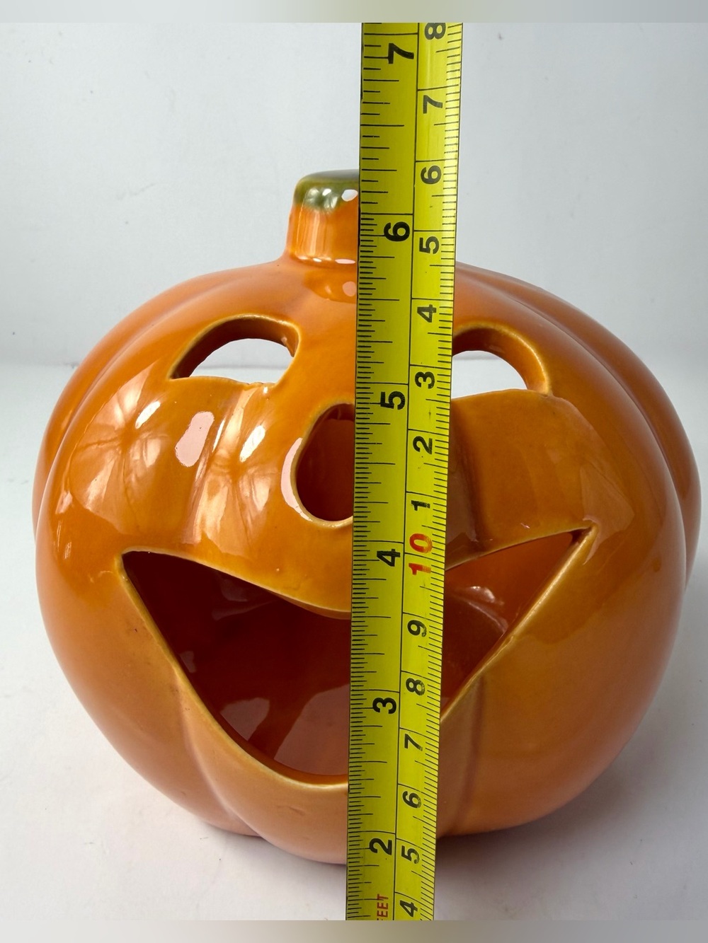 Vintage Ceramic Jack O Lantern Candy Bowl Planter Halloween Pumpkin 6.5” Glazed - Picture 9 of 10